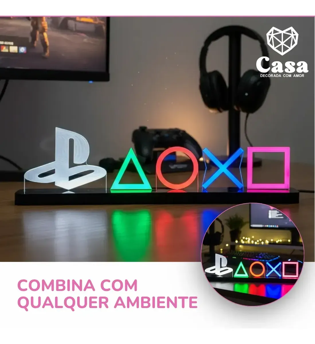 Abajur Luminária Led Especial Playstation Ps4 Xbox - R$ 142,9