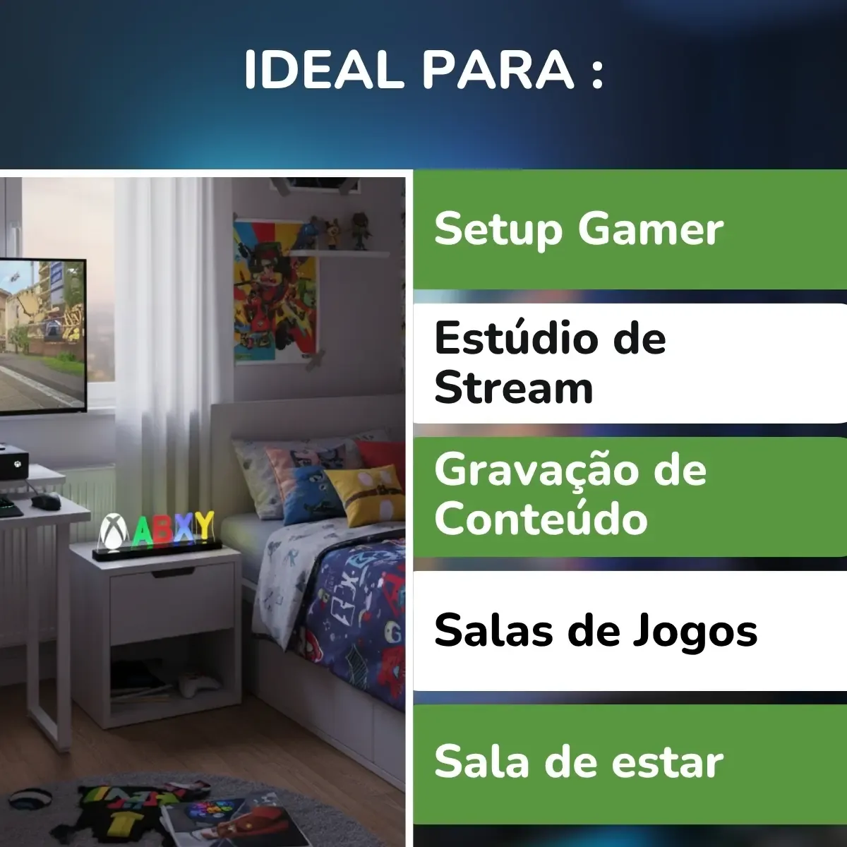 Abajur Luminária Led Especial Xbox 37cm Videogame - R$ 113,56