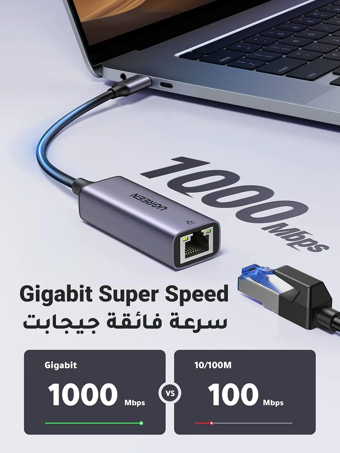 Adaptador Usb 3.1 Type-C Rj45-10/100/1000 Ethernet Ugreen