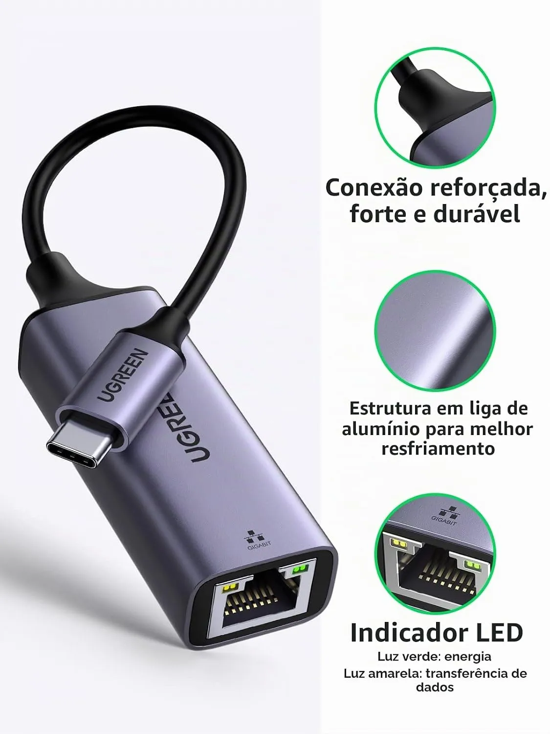 Adaptador Usb 3.1 Type-C Rj45-10/100/1000 Ethernet Ugreen