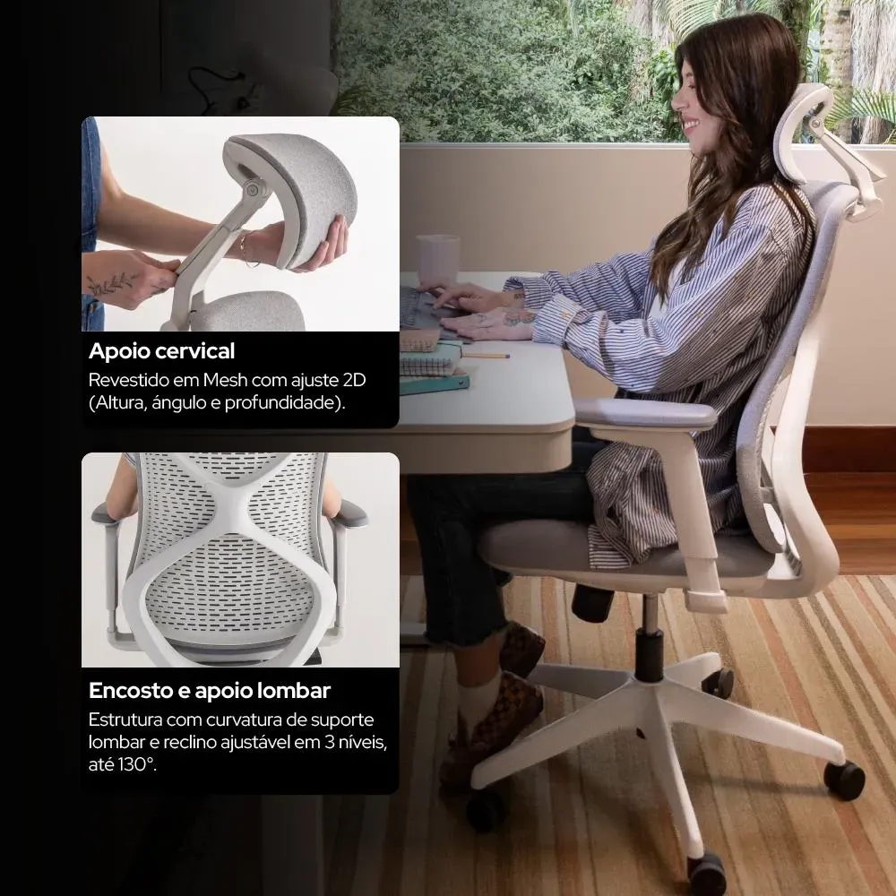 Cadeira De Escritório Ergonômica Aiven Com Mesh Elements Cinza - R$ 2.559,9