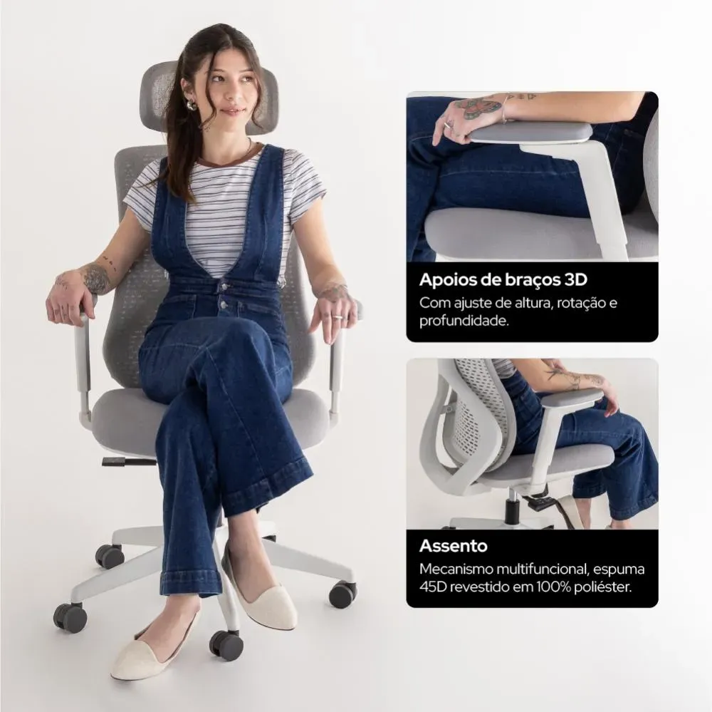 Cadeira De Escritório Ergonômica Aiven Com Mesh Elements Cinza - R$ 2.559,9