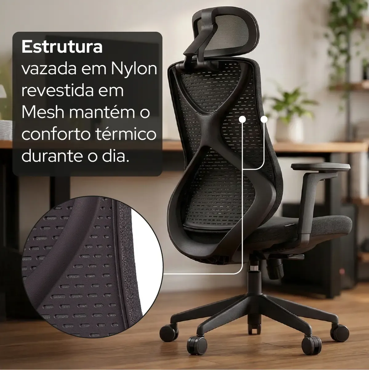 Cadeira De Escritório Ergonômica Aiven Com Mesh Elements Preto NR17 - R$ 2.559,9