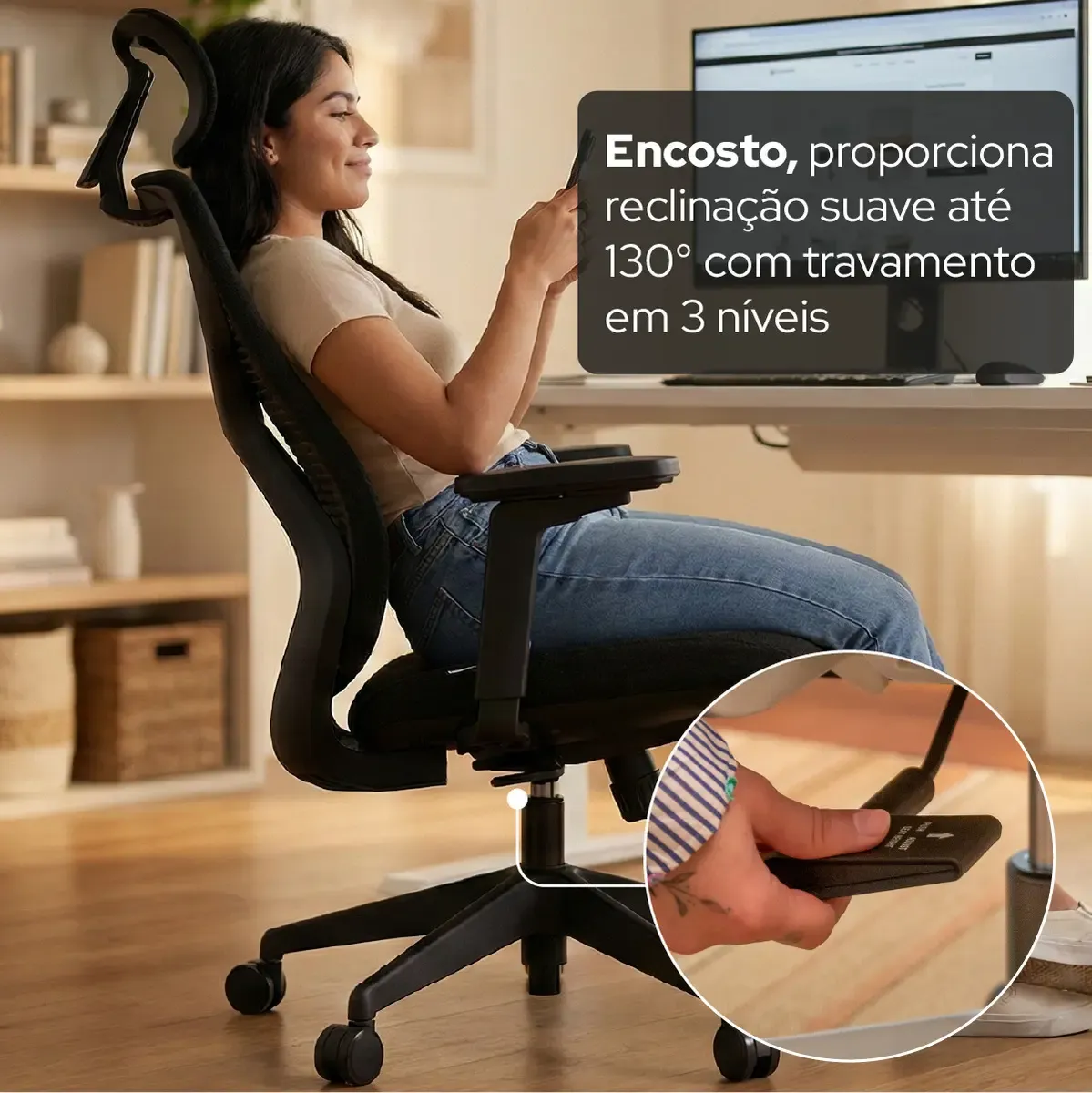 Cadeira De Escritório Ergonômica Aiven Com Mesh Elements Preto NR17 - R$ 2.559,9