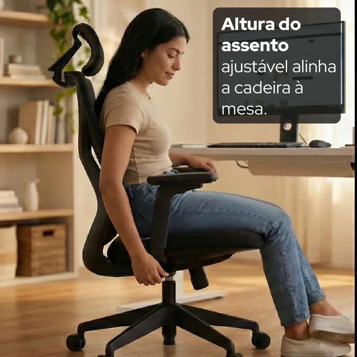 Cadeira De Escritório Ergonômica Aiven Com Mesh Elements Preto NR17 - R$ 2.559,9
