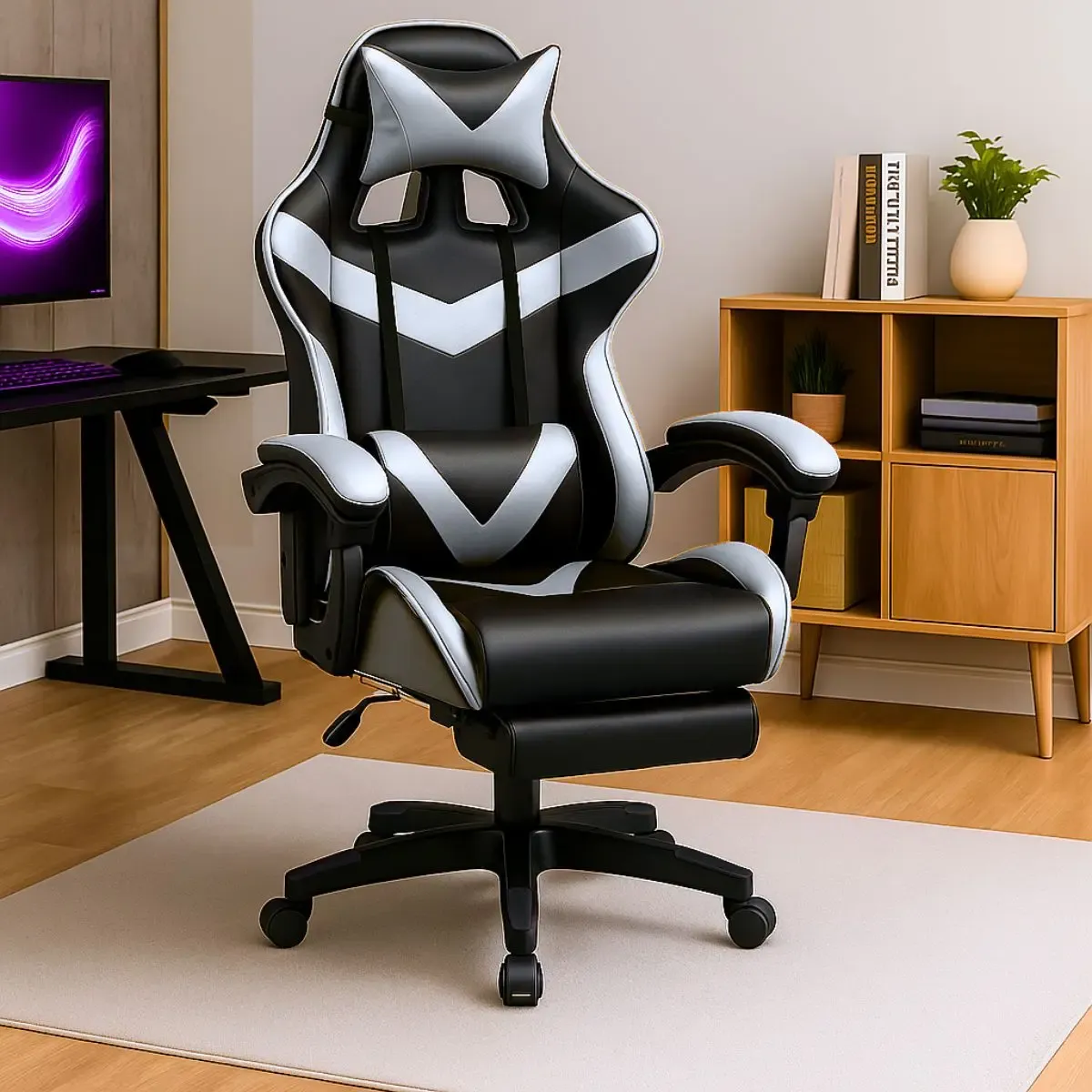 Cadeira De Escritório Gamer Nitro Ergonômica Estofado Couro Sintético Reclinável Altura Ajustável Apoio Para Pés Cor Verde Luvinco - R$ 490,39