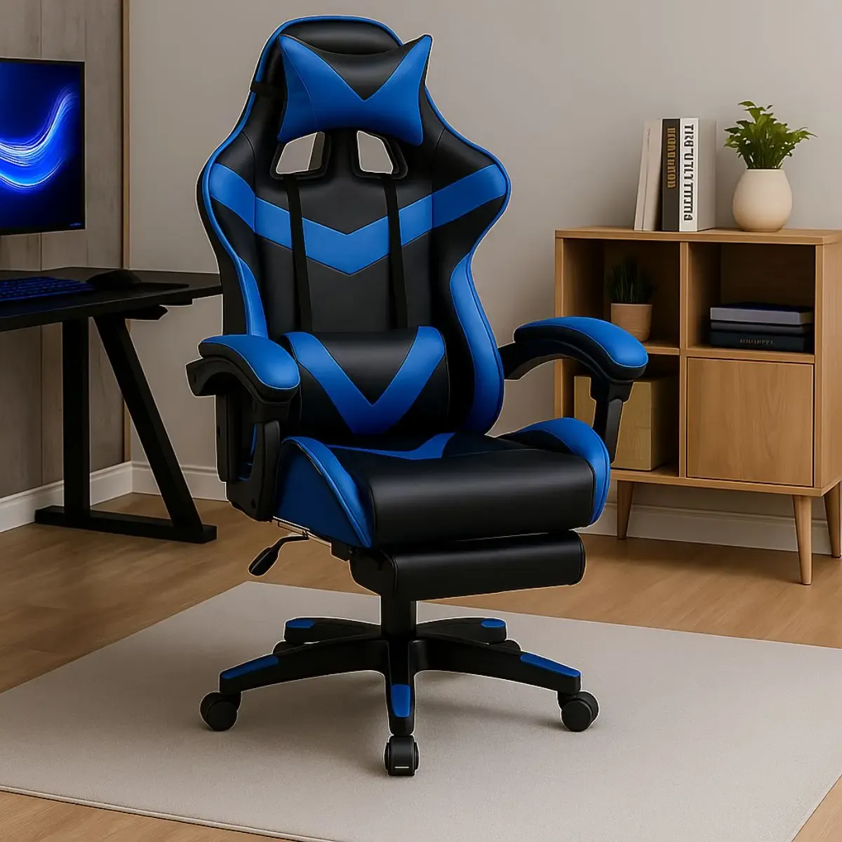 Cadeira De Escritório Gamer Nitro Ergonômica Estofado Couro Sintético Reclinável Altura Ajustável Apoio Para Pés Cor Verde Luvinco - R$ 490,39