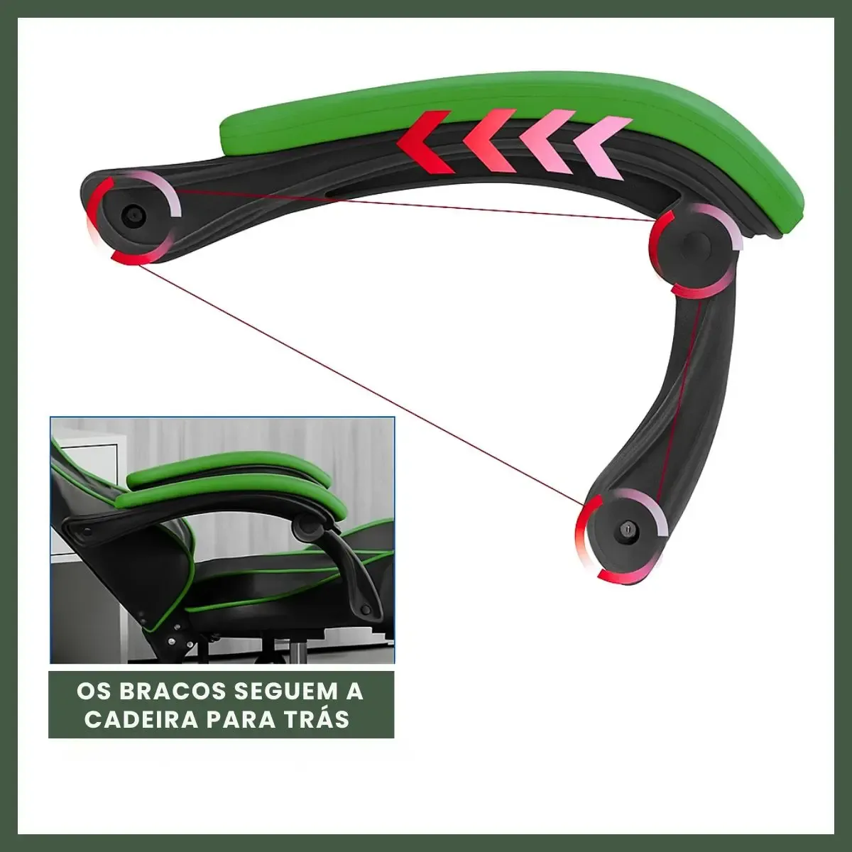 Cadeira De Escritório Gamer Nitro Ergonômica Estofado Couro Sintético Reclinável Altura Ajustável Apoio Para Pés Cor Verde Luvinco - R$ 490,39