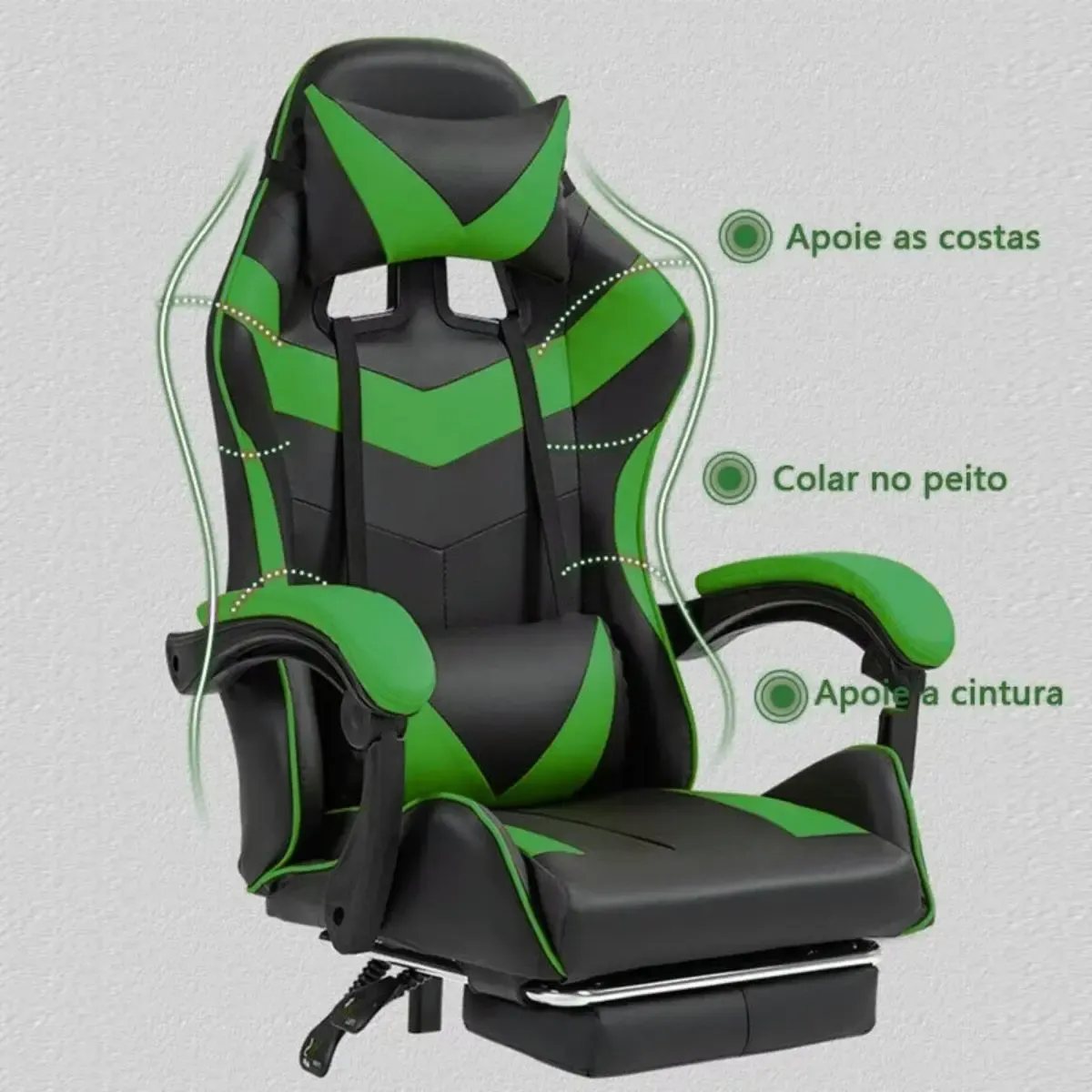 Cadeira De Escritório Gamer Nitro Ergonômica Estofado Couro Sintético Reclinável Altura Ajustável Apoio Para Pés Cor Verde Luvinco - R$ 490,39