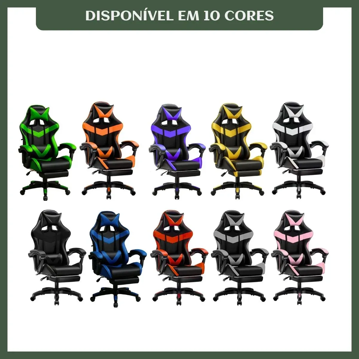Cadeira De Escritório Gamer Nitro Ergonômica Estofado Couro Sintético Reclinável Altura Ajustável Apoio Para Pés Cor Verde Luvinco - R$ 490,39