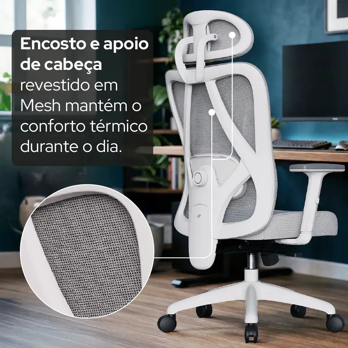 Cadeira Escritório Confortavel Ergonômica Elements Samaia Cinza NR17 - R$ 1.749,9