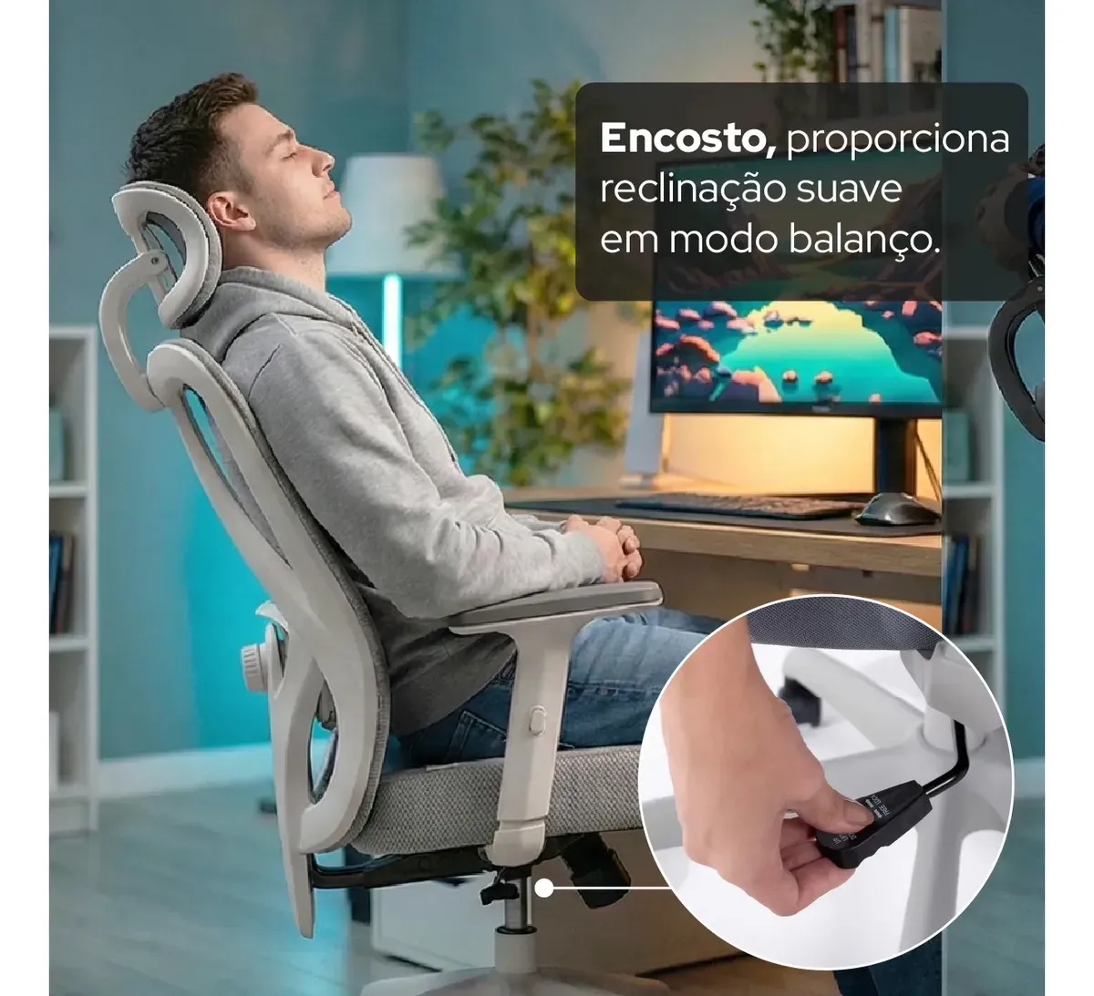 Cadeira Escritório Confortavel Ergonômica Elements Samaia Cinza NR17 - R$ 1.749,9
