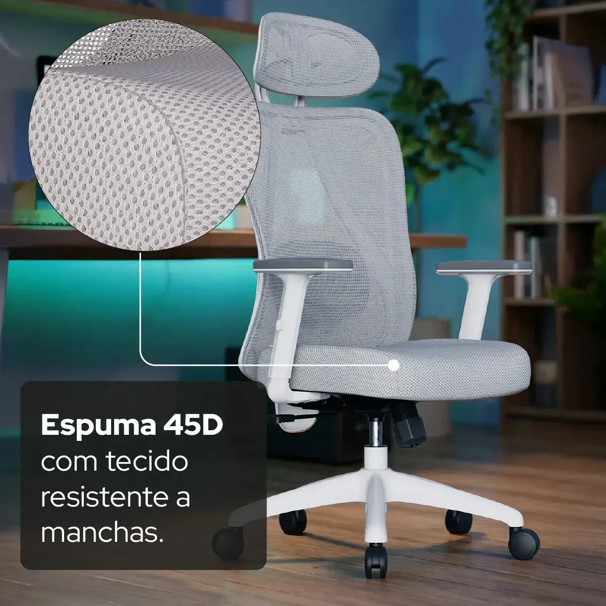 Cadeira Escritório Confortavel Ergonômica Elements Samaia Cinza NR17 - R$ 1.749,9