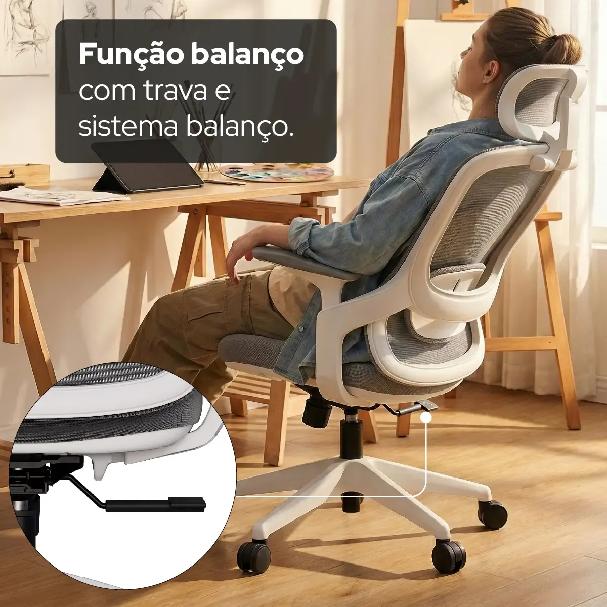 Cadeira Escritório Ergonômica Confortável Elements Alásia Cinza Encosto Em Mesh E Assento Em Espuma 58d NR17 - R$ 1.199