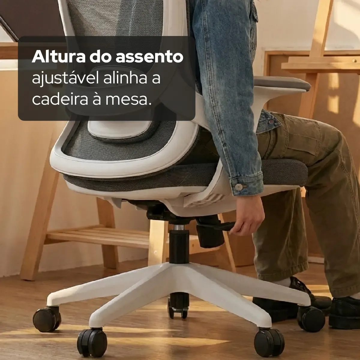 Cadeira Escritório Ergonômica Confortável Elements Alásia Cinza Encosto Em Mesh E Assento Em Espuma 58d NR17 - R$ 1.199
