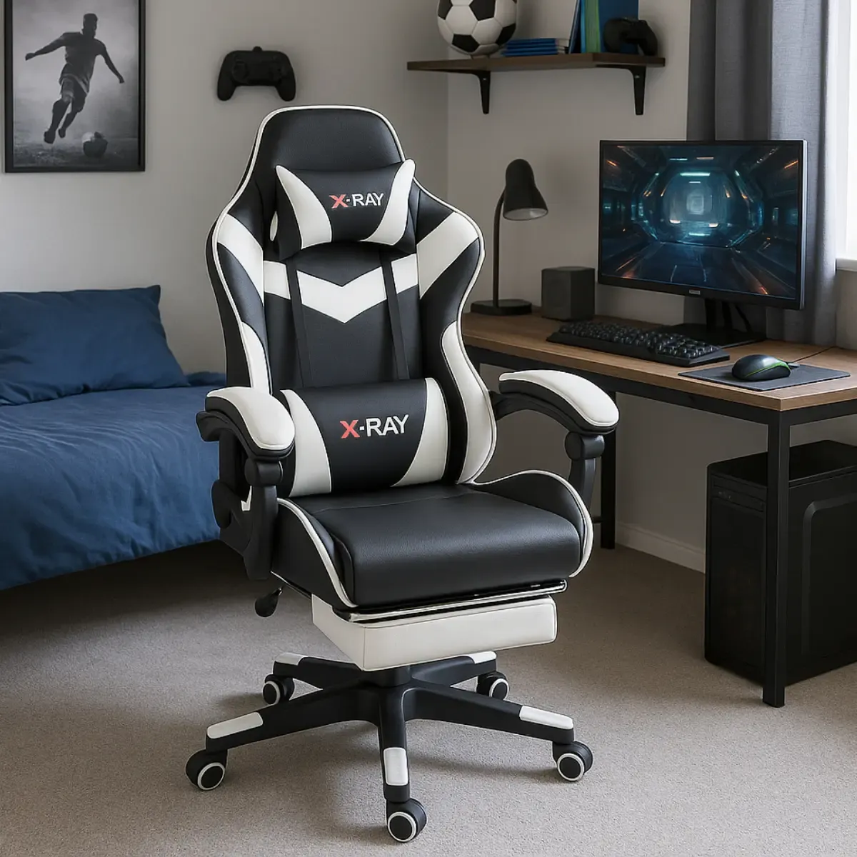 Cadeira Gamer Profissional Reclinável Apoio De Pés Cinza - R$ 529,9
