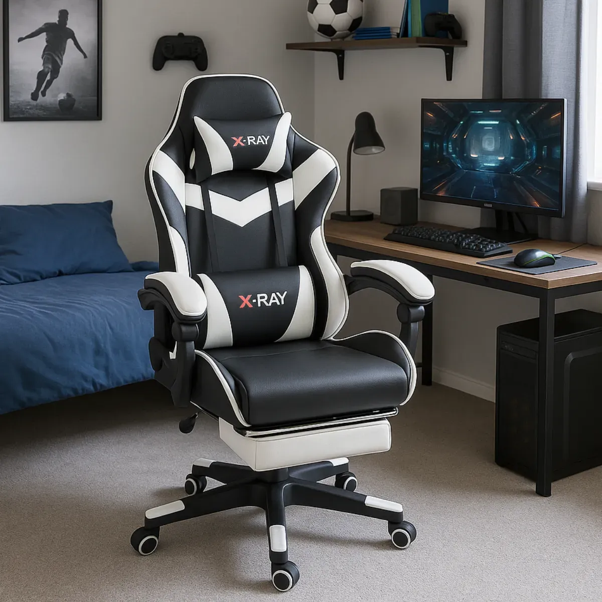 Cadeira Gamer Profissional Reclinável Apoio De Pés Cinza - R$ 529,9