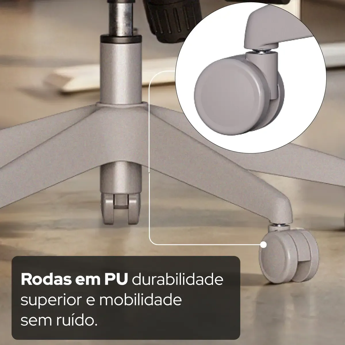 Cadeira Giratória de Escritório Confortável Ergonômica Elements Belena - Cinza NR17