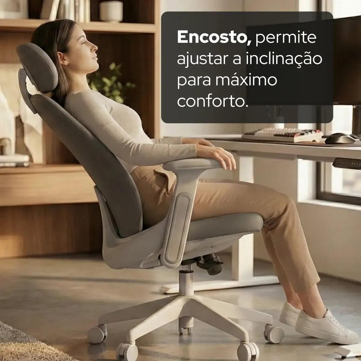 Cadeira Giratória de Escritório Confortável Ergonômica Elements Belena - Cinza NR17