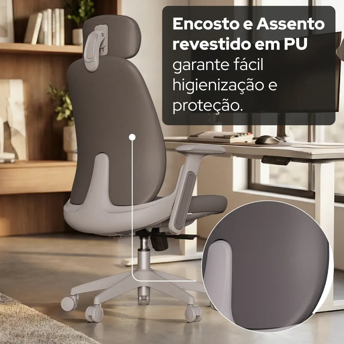 Cadeira Giratória de Escritório Confortável Ergonômica Elements Belena - Cinza NR17