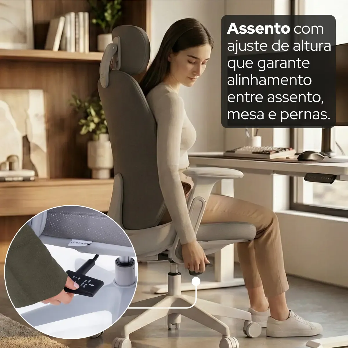 Cadeira Giratória de Escritório Confortável Ergonômica Elements Belena - Cinza NR17