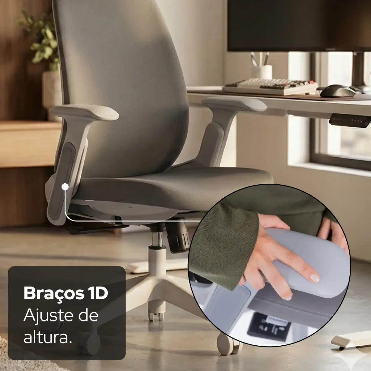 Cadeira Giratória de Escritório Confortável Ergonômica Elements Belena - Cinza NR17