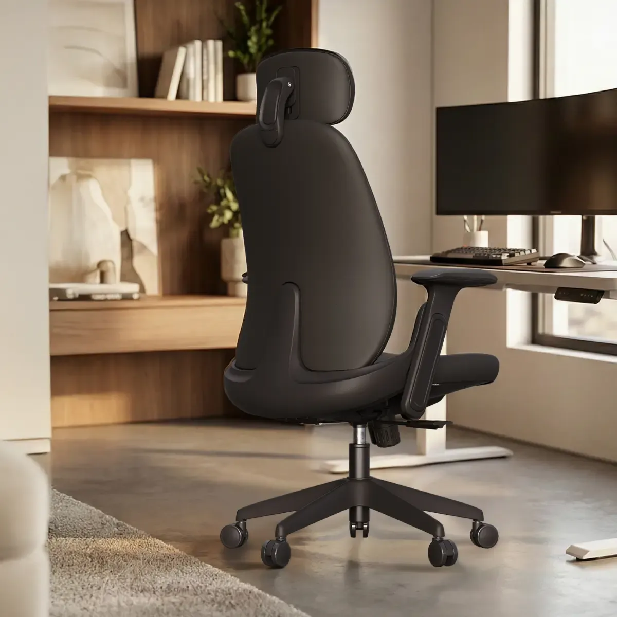 Cadeira Giratória de Escritório Confortável Ergonômica Elements Belena Preto NR17
