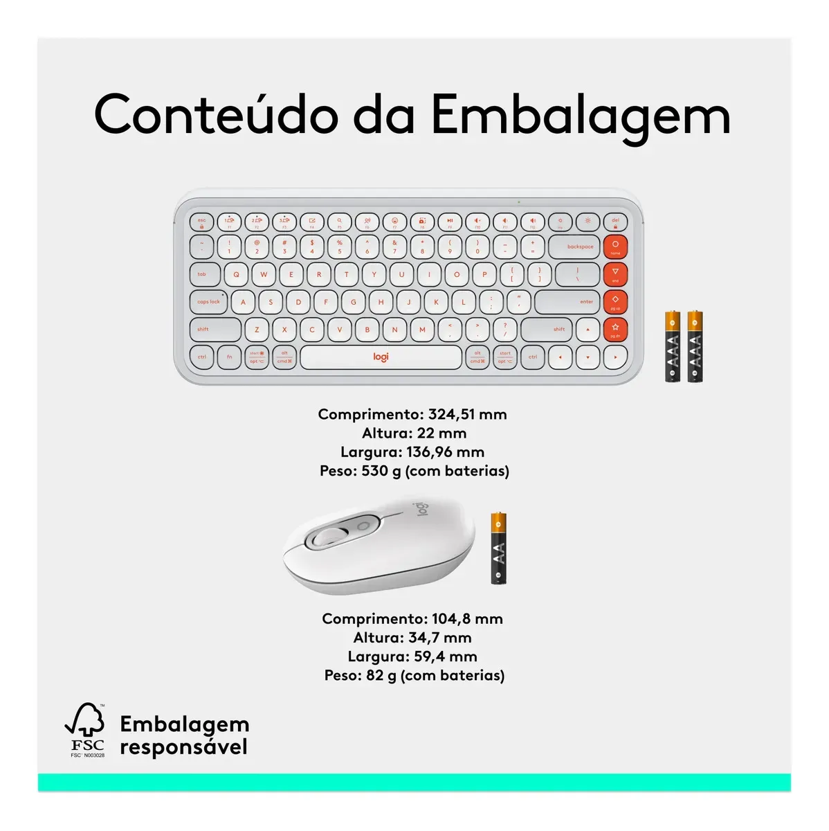 Combo Teclado e Mouse sem fio Logitech POP Icon- Branco - R$ 427,41
