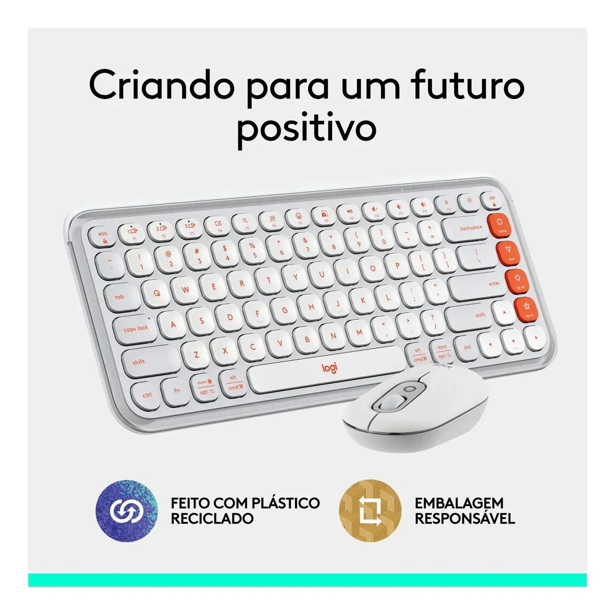 Combo Teclado e Mouse sem fio Logitech POP Icon- Branco - R$ 427,41