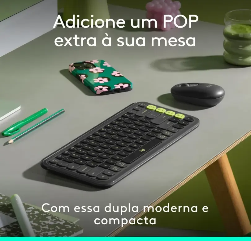 Combo Teclado e Mouse sem fio Logitech POP Icon- Branco - R$ 427,41