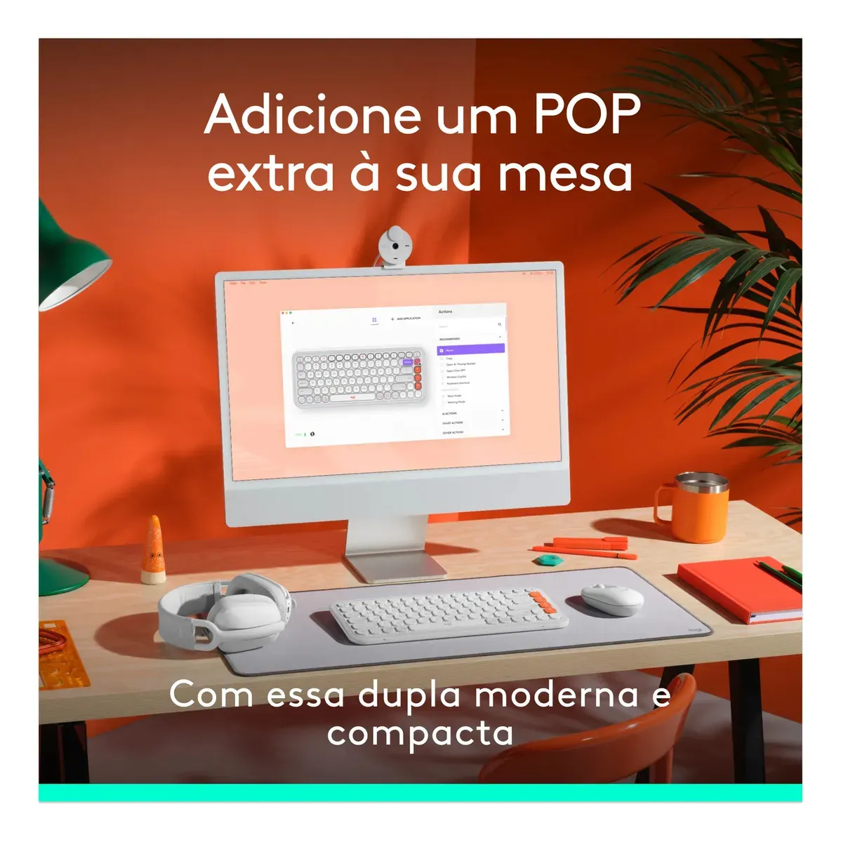 Combo Teclado e Mouse sem fio Logitech POP Icon- Branco - R$ 427,41