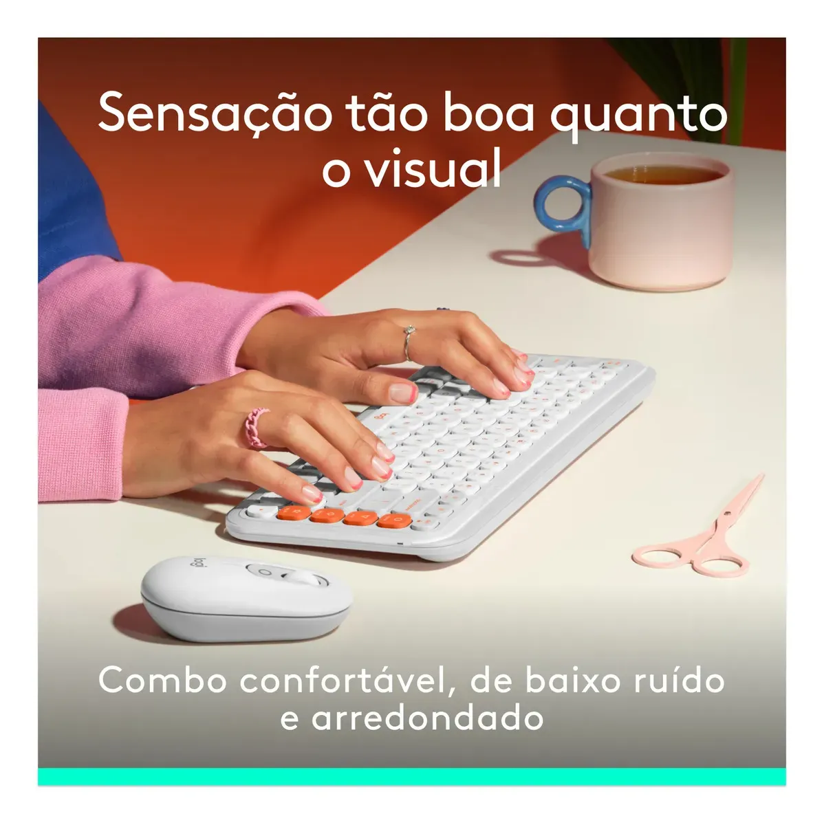 Combo Teclado e Mouse sem fio Logitech POP Icon- Branco - R$ 427,41