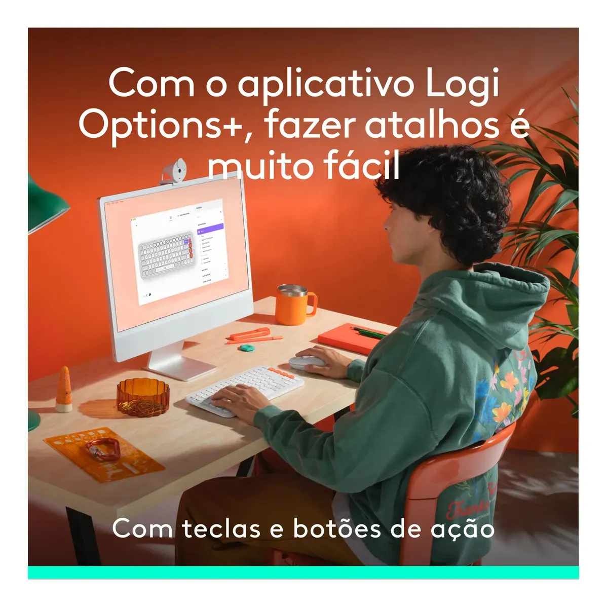Combo Teclado e Mouse sem fio Logitech POP Icon- Branco - R$ 427,41