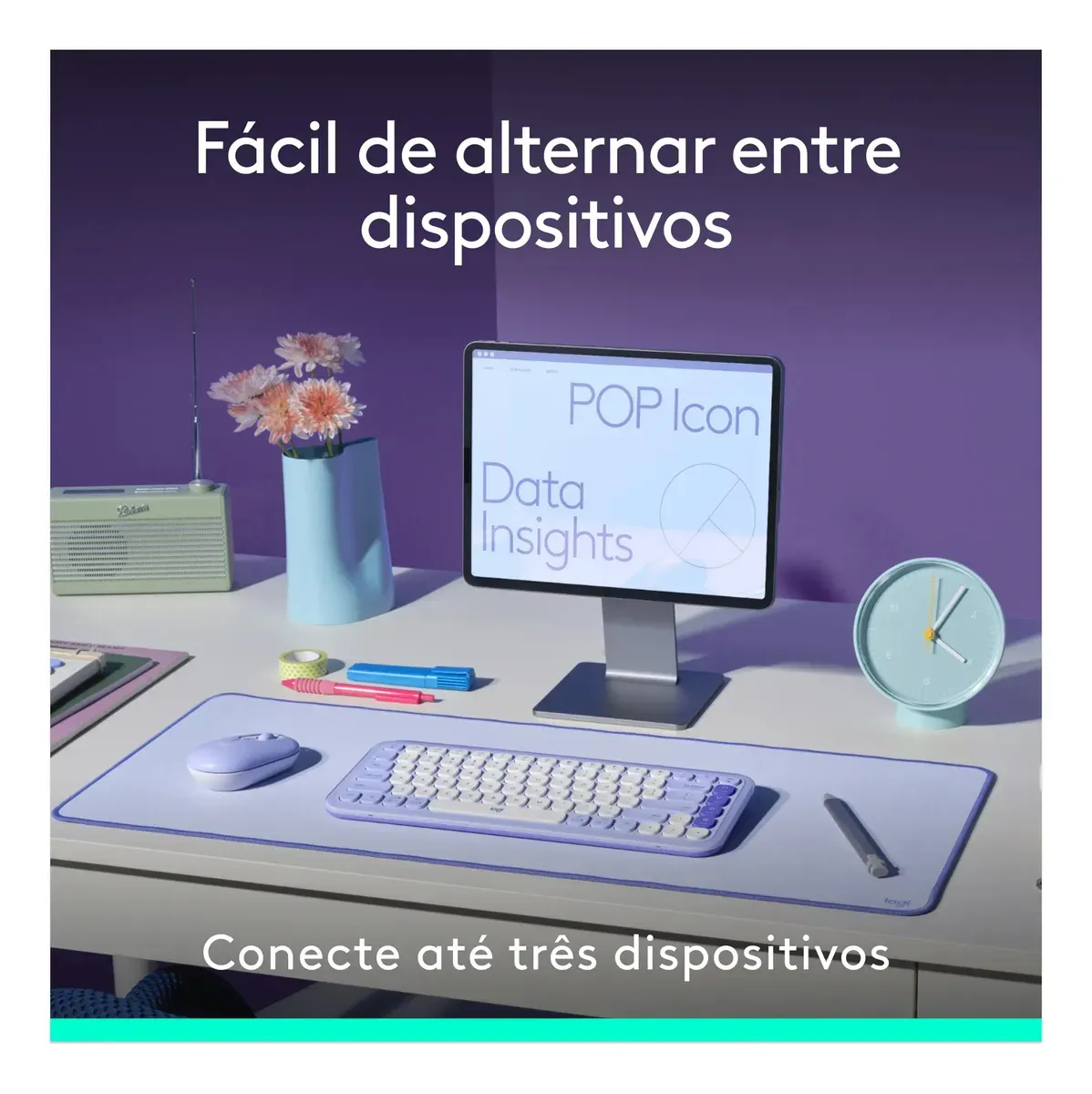 Combo Teclado e Mouse sem fio Logitech POP Icon- Branco - R$ 427,41