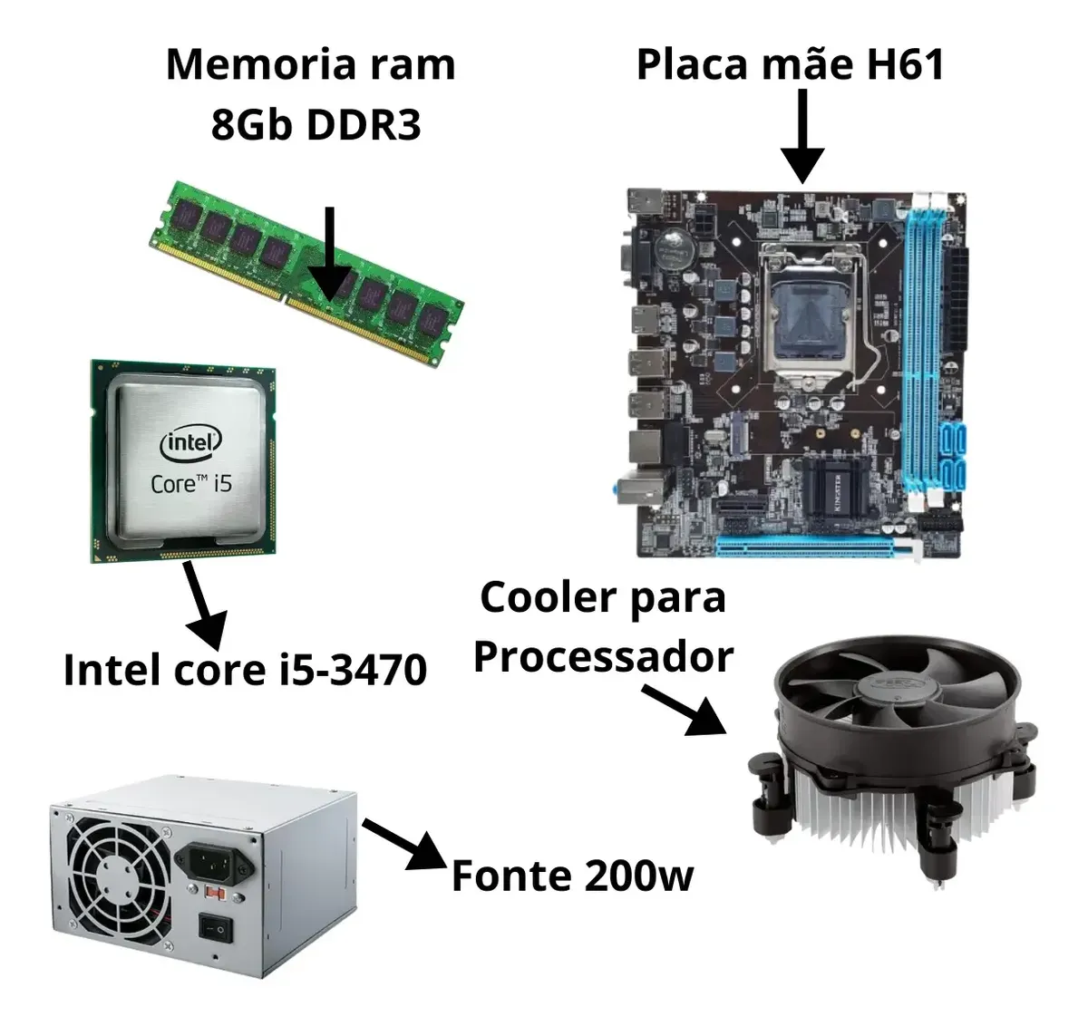 Computador Cpu Intel I5 3470 H61 8gb 200w S/ Hd - R$ 574,4