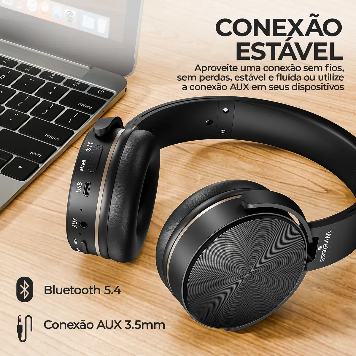 Fone de Ouvido Over-Ear Inova BT-950 Bluetooth 5.2 Sem Fio com Microfone e Redução de Ruído para Celular e Notebook - R$ 64,74