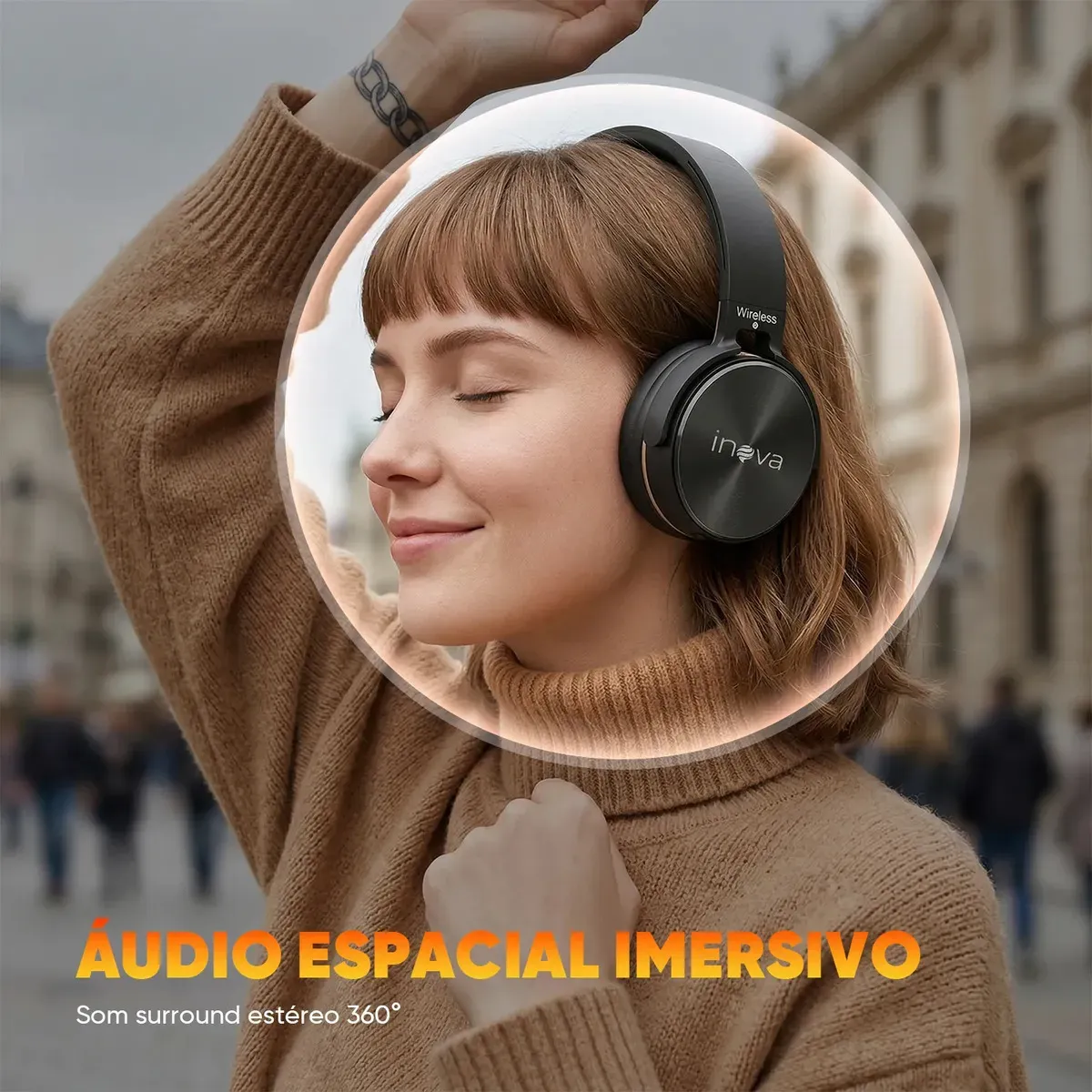 Fone de Ouvido Over-Ear Inova BT-950 Bluetooth 5.2 Sem Fio com Microfone e Redução de Ruído para Celular e Notebook - R$ 64,74