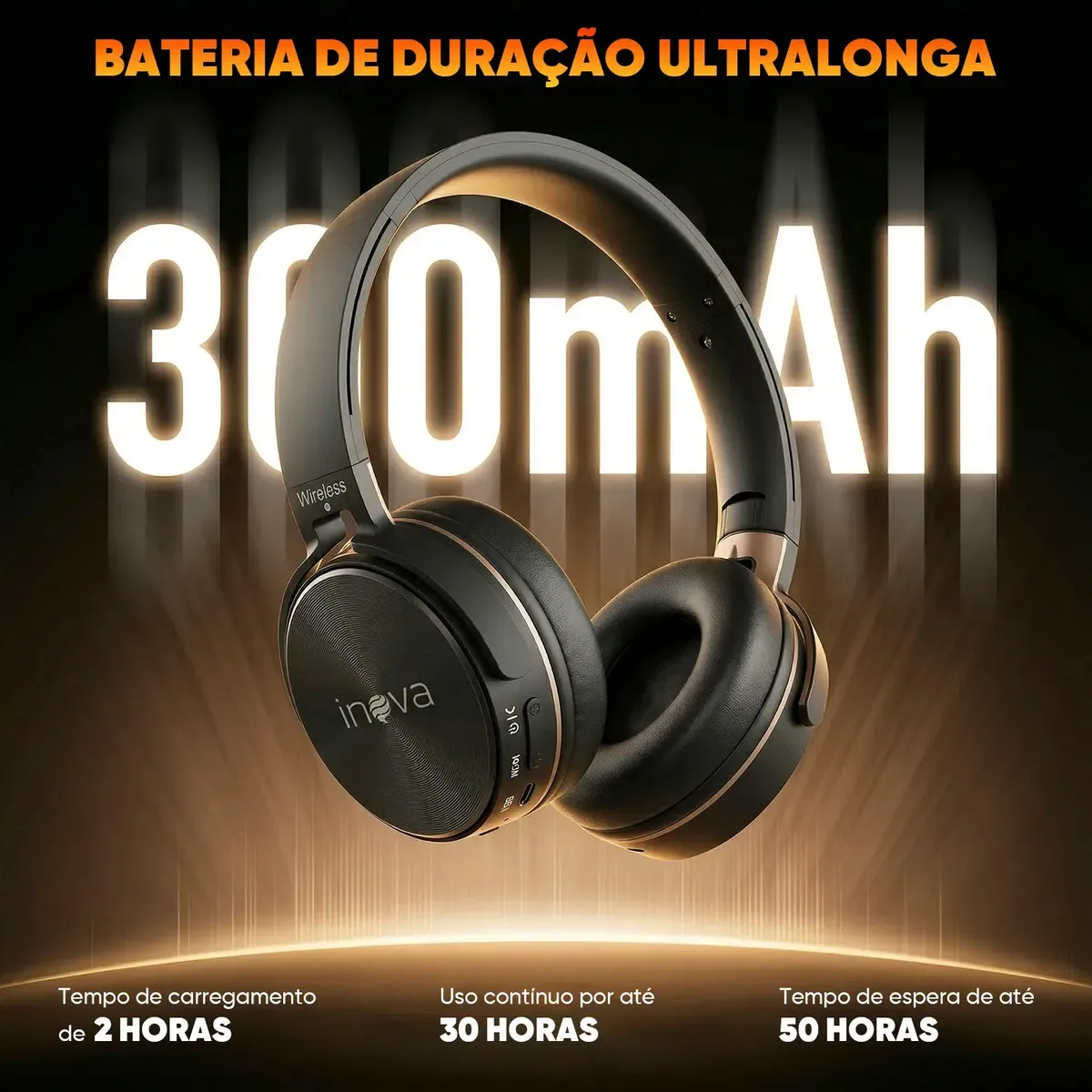 Fone de Ouvido Over-Ear Inova BT-950 Bluetooth 5.2 Sem Fio com Microfone e Redução de Ruído para Celular e Notebook - R$ 64,74