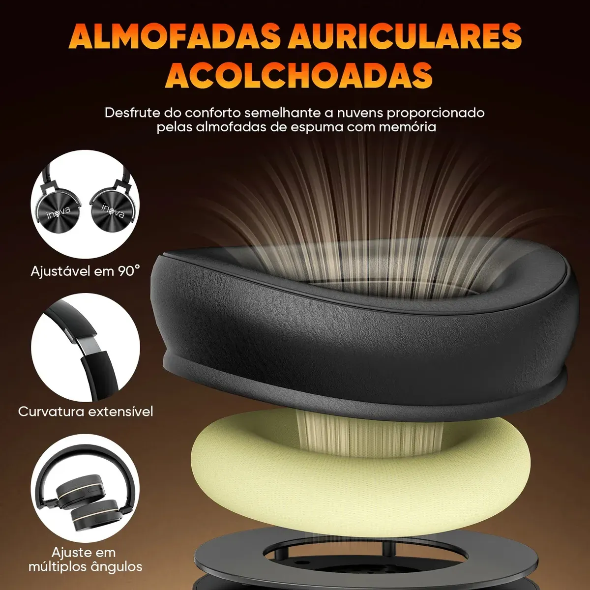 Fone de Ouvido Over-Ear Inova BT-950 Bluetooth 5.2 Sem Fio com Microfone e Redução de Ruído para Celular e Notebook - R$ 64,74