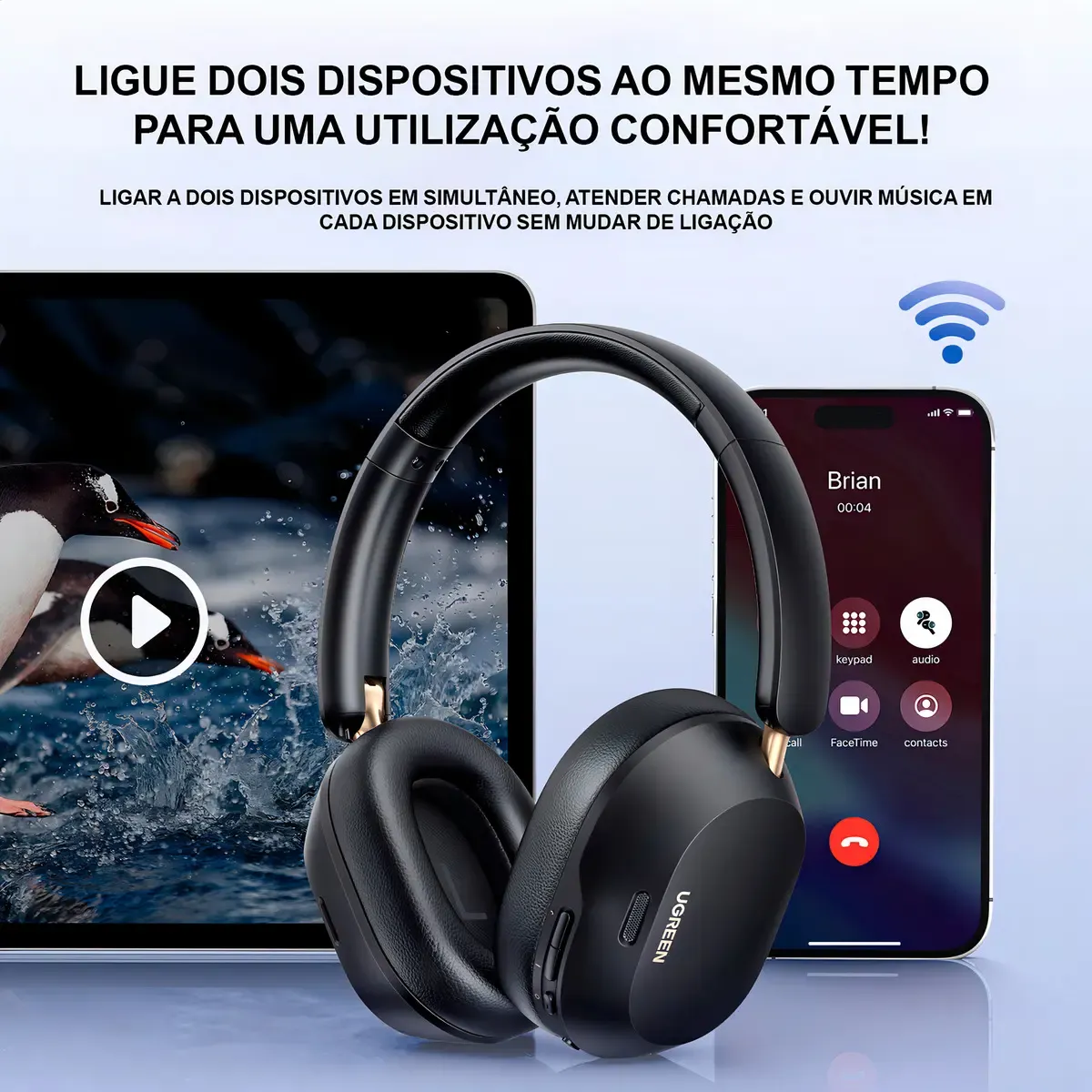 Headphone Fone Bluetooth Ugreen Max5c 75h Espacial Anc 43db Cor Preto - R$ 164,99