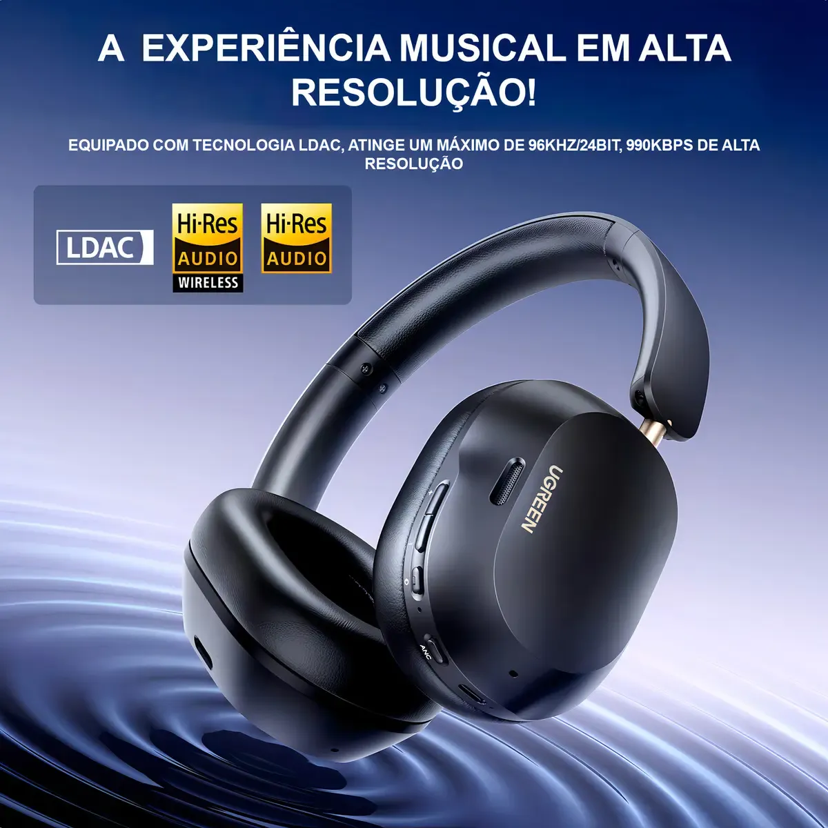 Headphone Fone Bluetooth Ugreen Max5c 75h Espacial Anc 43db Cor Preto - R$ 164,99