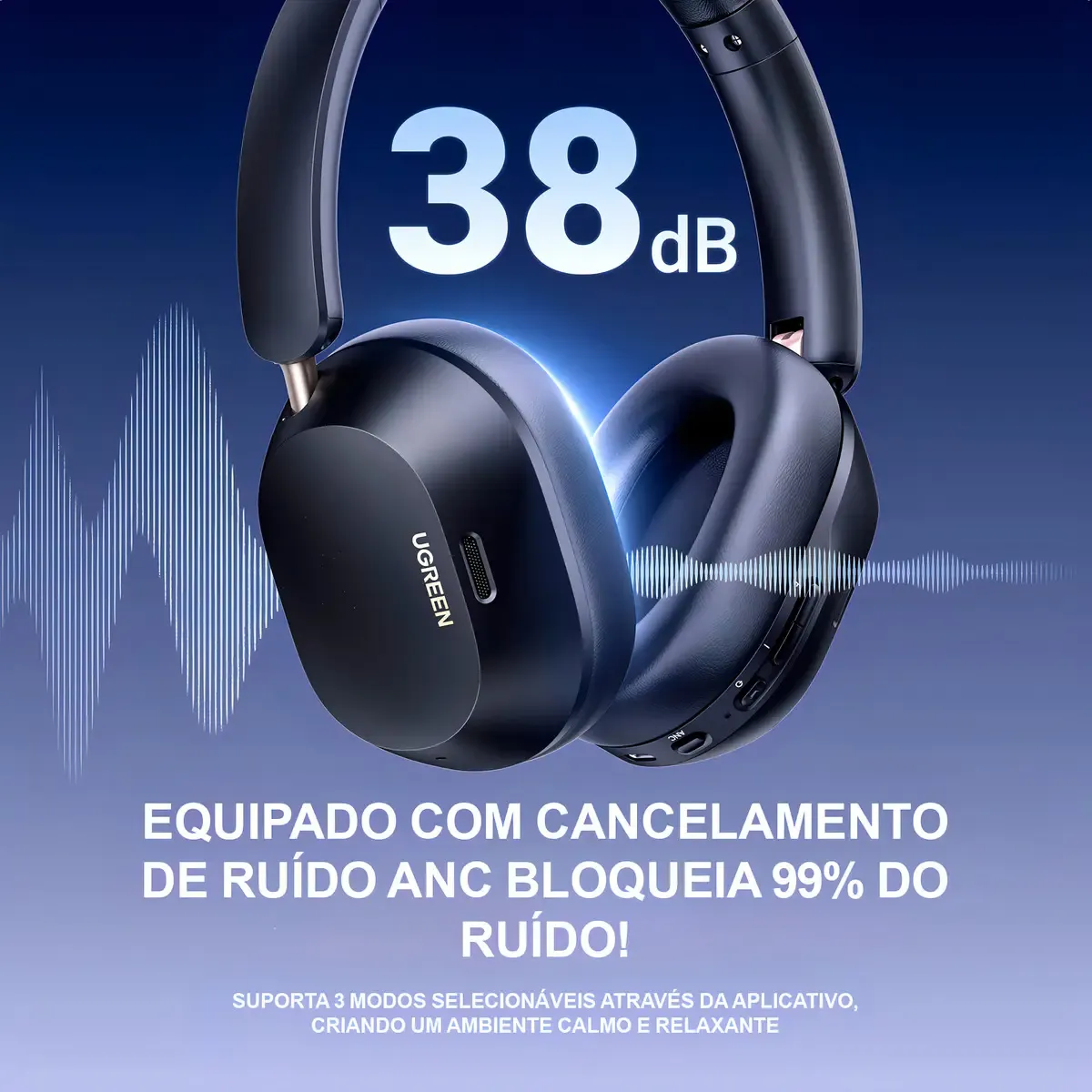 Headphone Fone Bluetooth Ugreen Max5c 75h Espacial Anc 43db Cor Preto - R$ 164,99