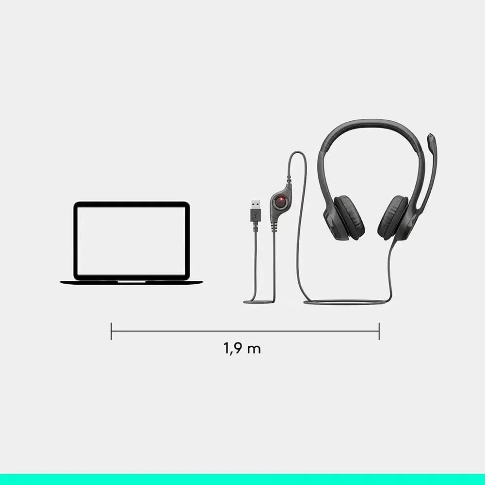 Headset Logitech H390 USB-A com Microfone e Controle de Volume