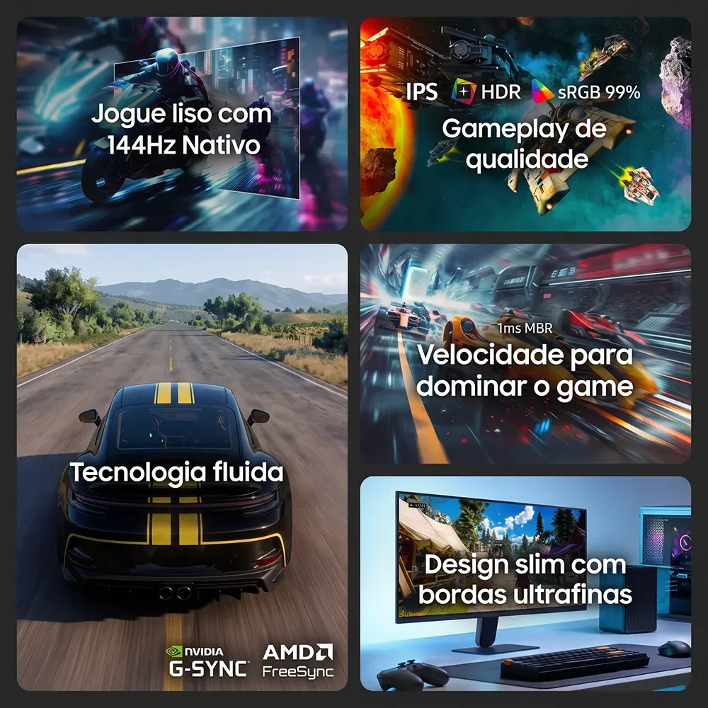 LG UltraGear Monitor Gamer 27" IPS, 144Hz Nativo, 1ms (MBR), Full HD (1920x1080), HDR10, NVIDIA G-SYNC, AMD FreeSync, Preto - 27G411B