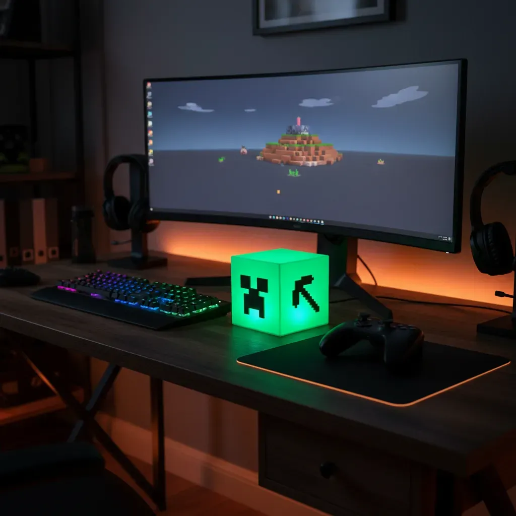 Luminária Abajur Quarto Minecraft Geek Decorativo Gamer - R$ 55
