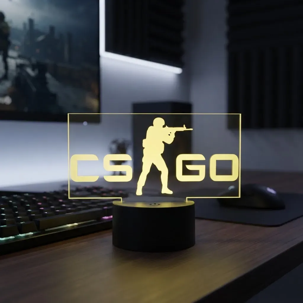 Luminaria Cs Go Led 3d Acrílico Usb Game Luminária De Mesa - R$ 62,6