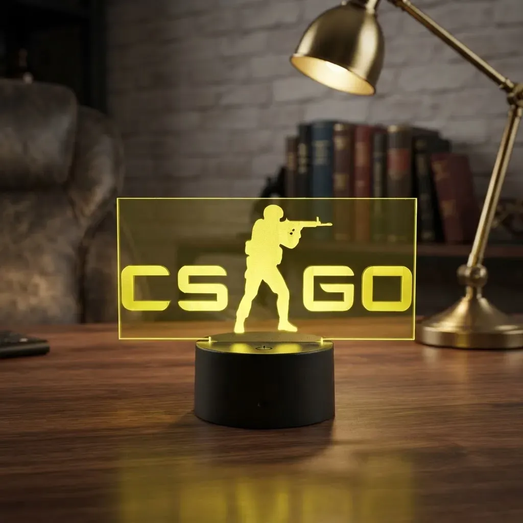 Luminaria Cs Go Led 3d Acrílico Usb Game Luminária De Mesa - R$ 62,6