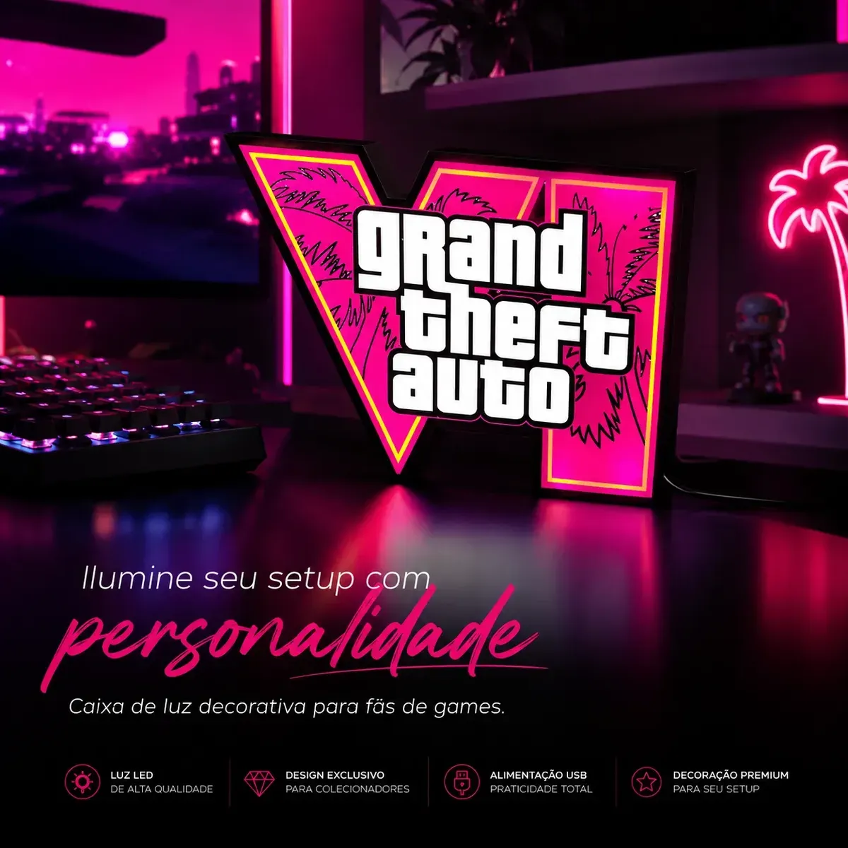 Luminária Decorativa Gta Grand Theft Auto Decoração Gamer - R$ 80,76