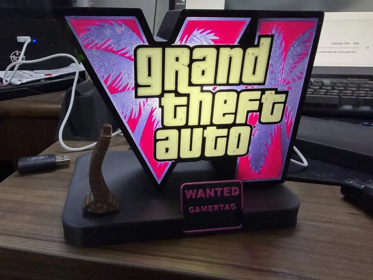 Luminária Gta V Logo Grand Theft Auto Led Gamer - R$ 89