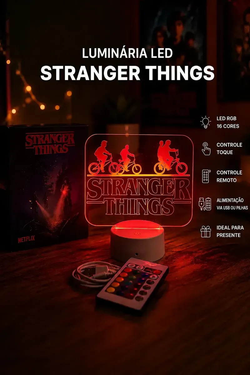 Luminaria Led Acrilico 3d Stranger Things Presente Geek Usb - R$ 62,6